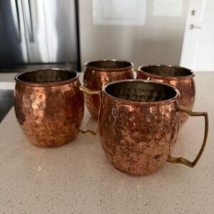 Set of 4 Hammered Copper Moscow Mule Mugs | Brass Handles